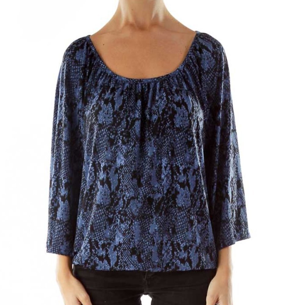 MICHAEL Michael Kors Black Blue Snake Skin Print Blouse